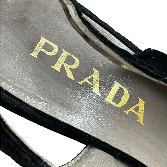 Prada Black velvet Slingback wedge Heels size 35.5(5.5) - Picture 11 of 12